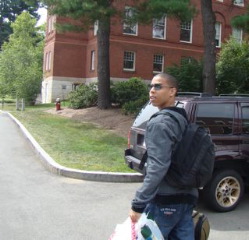 Jordan on his way to check out his new dorm room sophomore year.